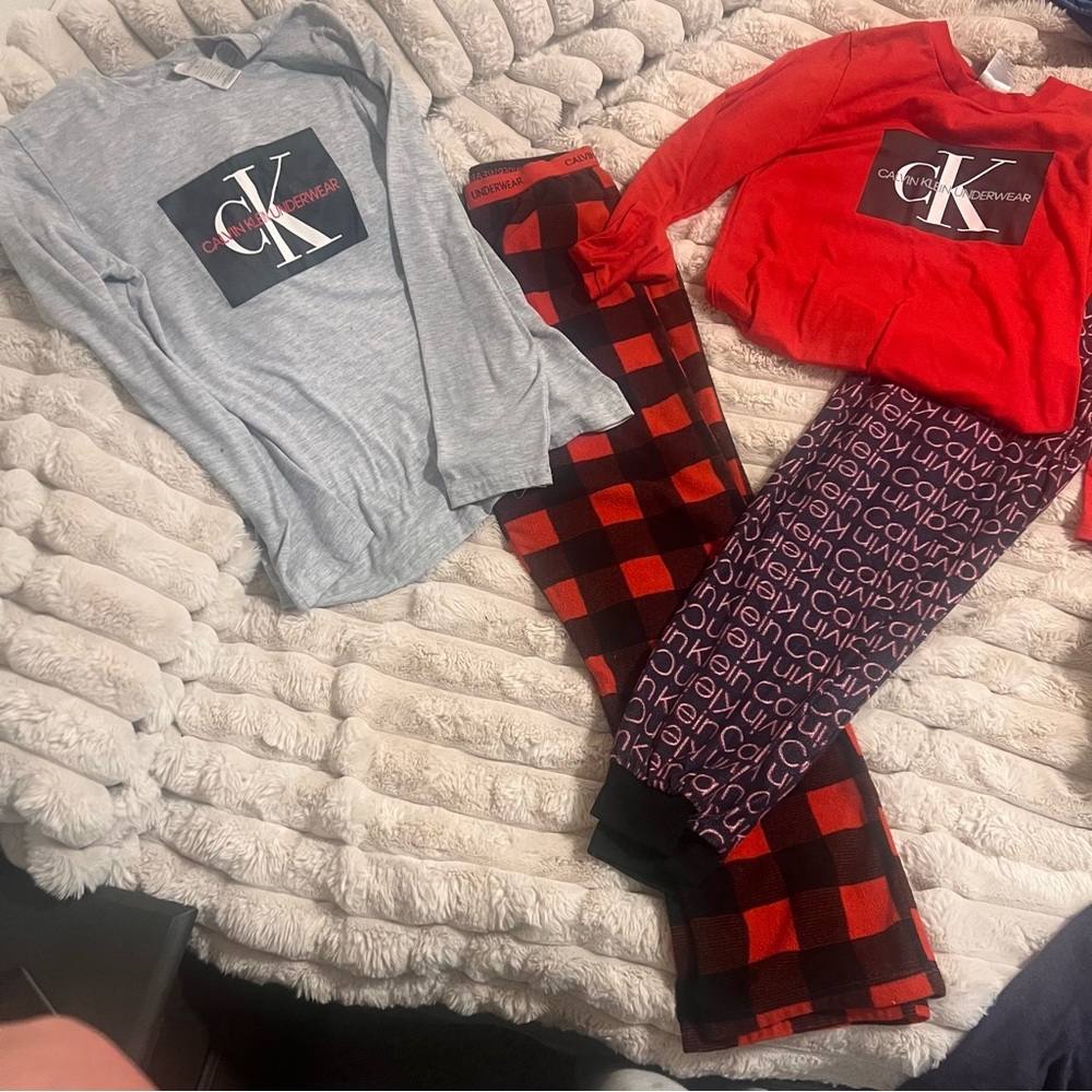 Calvin Klein Boy’s Pajama Sets - Gray and Red Plaid 12/14